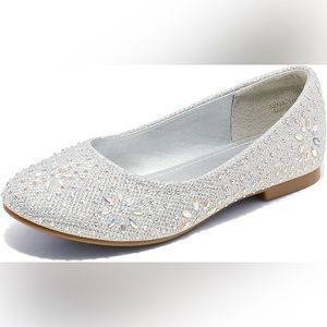 Girls Dress shoes classic ballet flats silver sparkly